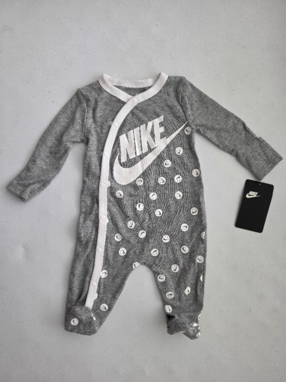 Nike Infant Printed Footed Coverall Baby Boys Smiley Print Grey 9 Months